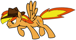 Size: 800x422 | Tagged: safe, artist:noi kincade, oc, oc only, oc:firey ratchet, pegasus, pony, g4, fedora, hat, male, pointing, simple background, solo, transparent background