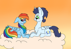 Size: 1045x720 | Tagged: safe, artist:awesomedashie, artist:dasher666, edit, rainbow dash, soarin', pegasus, pony, g4, female, male, ship:soarindash, shipping, stallion, straight