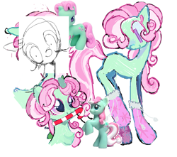 Size: 1023x904 | Tagged: safe, artist:dddddaxie998839, minty, minty (g4), earth pony, pony, g3, g4, candy, candy cane, clothes, food, simple background, socks, solo, white background