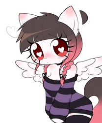 Size: 2500x3000 | Tagged: safe, artist:arwencuack, oc, oc only, oc:arwencuack, pegasus, anthro, animated, blinking, blushing, clothes, cute, female, gif, heart, heart eyes, high res, off shoulder, off shoulder sweater, simple background, solo, sweater, white background, wingding eyes, zettai ryouiki