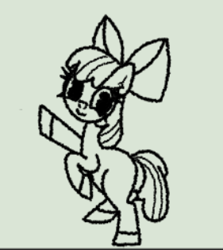 Size: 281x315 | Tagged: safe, artist:scandianon, apple bloom, earth pony, pony, g4, black and white, female, filly, foal, grayscale, looking at you, monochrome, pose, raised hoof, rearing, simple background, smiling, solo