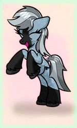 Size: 1200x2000 | Tagged: safe, artist:scandianon, oc, oc only, earth pony, pony, coat markings, eyes closed, facial markings, female, happy, mare, open mouth, open smile, rearing, smiling, socks (coat markings), solo, unshorn fetlocks