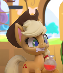 Size: 928x1080 | Tagged: safe, edit, edited screencap, screencap, applejack, earth pony, pony, fluttershy's hiccups, g4, g4.5, my little pony: stop motion short, cute, nervous, solo