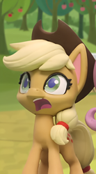 Size: 594x1080 | Tagged: safe, edit, edited screencap, screencap, applejack, earth pony, pony, diy with my little pony - carving contest, g4, g4.5, my little pony: stop motion short, cute, shocked, solo