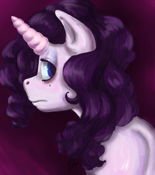 Size: 1080x1215 | Tagged: safe, artist:paiganism, rarity, unicorn, g4, bust, female, looking sideways, mare, sad, solo