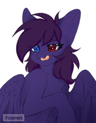 Size: 2626x3380 | Tagged: safe, artist:zlouvouk, oc, oc only, oc:pestyskillengton, pegasus, pony, chest fluff, cute, female, heterochromia, high res, licking, licking lips, mare, simple background, solo, tongue out, transparent background, wings