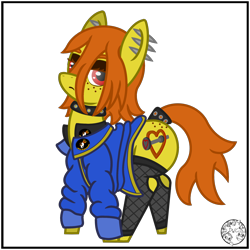 Size: 2000x2000 | Tagged: safe, artist:dice-warwick, oc, oc only, oc:live axle, earth pony, pony, fallout equestria, fallout equestria: desperados, biker vest, clothes, collar, ear piercing, fanfic art, female, high res, jacket, makeup, mare, piercing, simple background, socks, solo, stockings, tail, tail wrap, thigh highs, transparent background