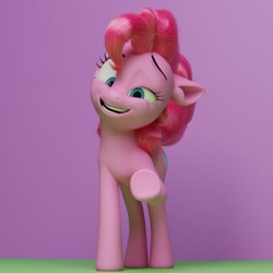 Size: 1500x1500 | Tagged: safe, artist:dkwzurt, pinkie pie, earth pony, pony, g4, 3d, blender, blender cycles, looking at you, open mouth, pink background, pink hair, simple background, smiling, smiling at you, solo