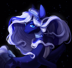 Size: 4000x3769 | Tagged: safe, artist:meggychocolatka, oc, oc only, pony, blue pony, choker, commission, concave belly, solo, space, stars, thin