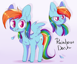 Size: 2323x1941 | Tagged: safe, artist:pledus, part of a set, rainbow dash, pegasus, pony, g4, bust, cute, dashabetes, ear fluff, eye clipping through hair, feather, female, gradient background, high res, leg fluff, looking at you, mare, name, portrait, shadow, simple background, smiling, solo, spread wings, white background, wings