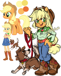 Size: 1200x1500 | Tagged: safe, artist:sparkytopia, part of a set, applejack, winona, dog, human, equestria girls, g4, boots, colored sketch, cowboy boots, cowboy hat, cute, female, hat, jackabetes, ponied up, reference used, shoes, simple background, sketch, white background