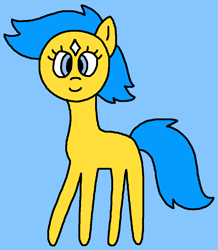 Size: 848x971 | Tagged: source needed, safe, artist:the-rainbow-nigga420, bubbles (g1), earth pony, pony, g1, g4, 1000 hours in ms paint, blue background, bubblebetes, coat markings, cute, facial markings, female, g1 to g4, generation leap, mare, ms paint, paint.net, simple background, smiling, solo, star (coat marking)