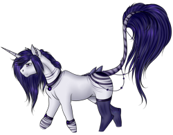 Size: 2304x1800 | Tagged: safe, artist:crazyaniknowit, oc, oc only, oc:swansong, pony, unicorn, clothes, coat markings, ear piercing, earring, female, jewelry, lacrimal caruncle, leonine tail, mare, necklace, piercing, simple background, socks, solo, sternocleidomastoid, tail, transparent background