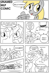 Size: 4340x6450 | Tagged: safe, artist:notsafeforsanity, derpy hooves, rainbow dash, twilight sparkle, alicorn, pegasus, g4, comic, monochrome