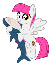 Size: 6200x8000 | Tagged: safe, alternate version, artist:severity-gray, oc, oc only, oc:storm cloud, pegasus, pony, shark, g4, absurd resolution, alternate hairstyle, blåhaj, eyeshadow, female, flying, hime cut, long hair, looking at you, makeup, mare, plushie, shark plushie, simple background, smiling, smiling at you, solo, transparent background