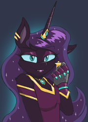 Size: 882x1226 | Tagged: safe, artist:caroo, oc, oc:shadow spectre, alicorn, anthro, bust, clothes, jewelry, looking at you, necklace, not nightmare rarity, sketch, slit pupils, solo