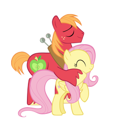 Size: 2000x2250 | Tagged: safe, anonymous artist, big macintosh, fluttershy, earth pony, pegasus, pony, g4, my little pony best gift ever, duo, duo male and female, eyes closed, female, high res, hoof around neck, male, mare, ship:fluttermac, shipping, simple background, smiling, stallion, straight, transparent background, vector