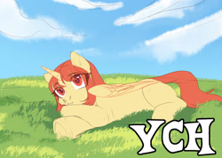 Size: 3000x2136 | Tagged: safe, artist:nika-rain, oc, alicorn, pony, any gender, any race, auction, commission, grass, grass field, high res, solo, summer, your character here