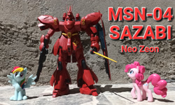 Size: 2479x1486 | Tagged: safe, artist:dingopatagonico, pinkie pie, rainbow dash, earth pony, pegasus, g4, gundam, mecha, msn-04 sazabi, photo, toy