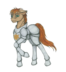 Size: 749x826 | Tagged: safe, artist:haroldroe, oc, oc only, oc:relos, earth pony, armor, challenge, earth pony oc, fantasy class, floppy ears, knight, looking at you, male, paladin, simple background, solo, transparent background, warrior