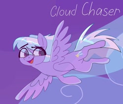 Size: 1080x911 | Tagged: safe, artist:birch_cat, cloudchaser, pegasus, pony, g4, cloud, female, flying, mare, open mouth, sky, solo, text