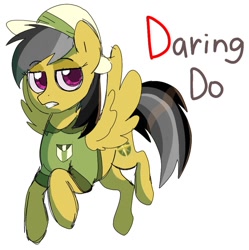 Size: 896x898 | Tagged: safe, artist:birch_cat, daring do, pegasus, pony, g4, clothes, female, mare, shirt, simple background, solo, text, white background