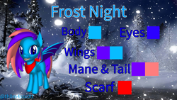 Size: 1920x1080 | Tagged: safe, artist:snowy starshine, oc, oc only, oc:frost night, bat pony, 3d, clothes, female, looking at you, reference sheet, scarf