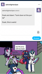Size: 1172x2018 | Tagged: safe, artist:ask-luciavampire, oc, bat pony, demon, demon pony, pony, ask, multiple heads, portal, tumblr, two heads