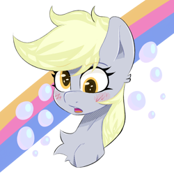Size: 1536x1532 | Tagged: safe, artist:sketchik, derpy hooves, pegasus, pony, g4, blushing, bubble, bust, chest fluff, cute, female, mare, portrait, solo, surprised