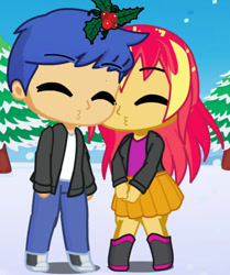 Size: 544x652 | Tagged: safe, artist:balabinobim, flash sentry, sunset shimmer, equestria girls, g4, christmas, female, gacha life, holiday, holly, holly mistaken for mistletoe, male, ship:flashimmer, shipping, straight