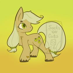 Size: 1991x1991 | Tagged: safe, artist:soxoncats, applejack, earth pony, pony, g4, female, huevember, missing accessory, old art, simple background, solo, watermark, yellow background, yellow eyes