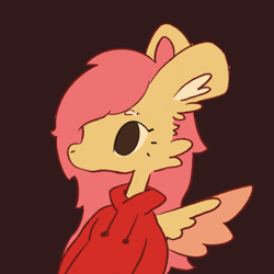 Size: 2448x2448 | Tagged: safe, artist:soxoncats, oc, oc only, oc:ponysona, pegasus, semi-anthro, brown background, cheek fluff, clothes, colored wings, colored wingtips, drawstrings, ear fluff, eyebrows, eyelashes, high res, hoodie, long mane, male, no mouth, pegasus oc, pony oc, ponysona, red hoodie, simple background, solo, wings