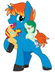 Size: 1461x1920 | Tagged: safe, artist:grapefruit-face, sunset shimmer, wallflower blush, oc, oc only, unnamed oc, pony, unicorn, 2024 community collab, derpibooru community collaboration, g4, gift art, happy, horn, looking at you, open mouth, plushie, simple background, solo, transparent background