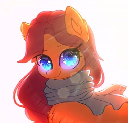 Size: 2980x2856 | Tagged: safe, artist:jaanhavi, sunny starscout, earth pony, pony, g5, clothes, female, glowing, glowing eyes, high res, looking at you, mare, scarf, simple background, solo, white background