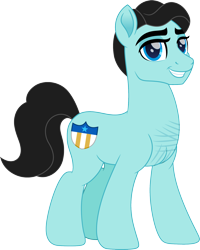 Size: 1442x1800 | Tagged: safe, artist:cloudy glow, earth pony, pony, g4, arthur kenzie, escutcheon, handsome, male, movie accurate, scar, simple background, smiling, solo, stallion, transparent background