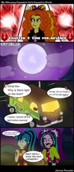 Size: 649x1507 | Tagged: safe, artist:jenna56, adagio dazzle, aria blaze, sonata dusk, comic:equestria world (jenna56), equestria girls, g4, 4 panel comic, comic, dialogue, disguise, disguised siren, female, moon, night, the dazzlings, the dazzlings tour bus