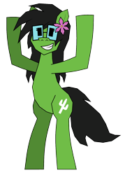 Size: 1000x1400 | Tagged: safe, artist:b-cacto, oc, oc only, oc:prickly pears, earth pony, pony, 2024 community collab, derpibooru community collaboration, bipedal, flower, flower in hair, glasses, simple background, solo, transparent background