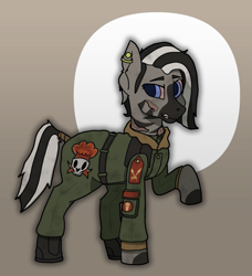 Size: 1675x1836 | Tagged: safe, artist:owslafa, derpibooru exclusive, oc, oc:wema, ghoul, undead, zebra, fallout equestria, clothes, female, jumpsuit, military uniform, solo, uniform