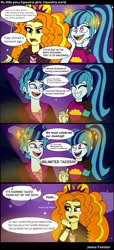 Size: 657x1436 | Tagged: safe, artist:jenna56, adagio dazzle, sonata dusk, comic:equestria world (jenna56), equestria girls, g4, 4 panel comic, clothes, comic, equestria guys, female, jewelry, male, rule 63, scherzo lesto