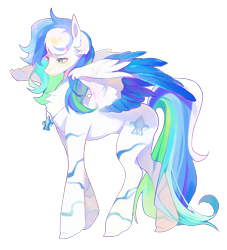 Size: 2016x2219 | Tagged: artist needed, safe, oc, oc only, oc:dashwhite, pegasus, pony, body markings, chest fluff, high res, jewelry, multicolored hair, necklace, rainbow hair, simple background, solo, spread wings, transparent background, wings