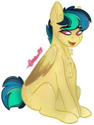 Size: 946x1261 | Tagged: safe, artist:trashpanda czar, oc, oc only, oc:apogee, pegasus, pony, cheek fluff, chest fluff, ear fluff, female, freckles, mare, simple background, sitting, solo, transparent background, wings