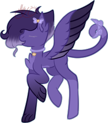 Size: 2831x3208 | Tagged: safe, artist:thecommandermiky, oc, oc only, oc:miky command, pegasus, pony, bow, cat tail, chest fluff, collar, eyes closed, female, hair bow, high res, mare, open mouth, paws, pegasus oc, raised hoof, raised paw, simple background, solo, spread wings, tail, tail bow, transparent background, wings