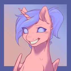 Size: 7000x7000 | Tagged: safe, artist:alechan, oc, oc:saphire systrine, alicorn, absurd resolution, awkward smile, birthday gift, looking at you, smiling, solo
