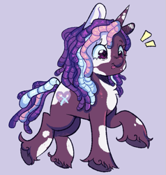 Size: 557x585 | Tagged: safe, artist:kreeeeeez, violette rainbow, pony, unicorn, g5, dreadlocks, female, filly, foal, purple background, simple background, solo, vitiligo