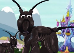 Size: 1500x1080 | Tagged: safe, artist:samueldavillo, cockroach, hybrid, insect, original species, pony, abomination, anime, cockroach pony, crossover, cursed image, evolution, looking at you, nightmare fuel, not salmon, obunga, ponified, ponyville, rule 85, scary, terra formars, twilight's castle, wat