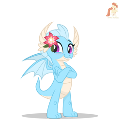 Size: 2000x2000 | Tagged: safe, artist:r4hucksake, oc, oc only, oc:avalanche, dragon, female, flower, flower in hair, high res, not smolder, simple background, solo, transparent background