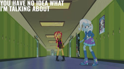 Size: 1920x1078 | Tagged: safe, edit, edited screencap, editor:quoterific, screencap, sunset shimmer, trixie, equestria girls, equestria girls specials, g4, my little pony equestria girls: better together, my little pony equestria girls: forgotten friendship, lockers
