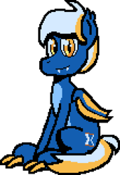 Size: 880x1288 | Tagged: safe, artist:nitobit, derpibooru exclusive, oc, oc only, oc:moonlight wane, bat pony, hybrid, pony, 2024 community collab, derpibooru community collaboration, claws, male, pale belly, pixel art, simple background, solo, stallion, transparent background