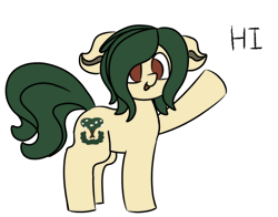 Size: 700x550 | Tagged: safe, artist:allhallowsboon, oc, oc only, oc:myrtle remedy, earth pony, animated, earth pony oc, female, floppy ears, frame by frame, gif, green mane, hair over one eye, mare, red eyes, simple background, solo, text, waving, white background, yellow coat