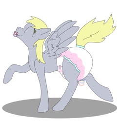 Size: 1280x1280 | Tagged: safe, artist:little-off-main, derpy hooves, pegasus, pony, g4, diaper, diaper fetish, eyes closed, fetish, non-baby in diaper, pacifier, poofy diaper, simple background, solo, white background